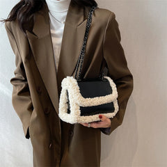 Women Winter Faux Fur Lambswool Shoulder Crossbody Bag Retro Leather Handbag