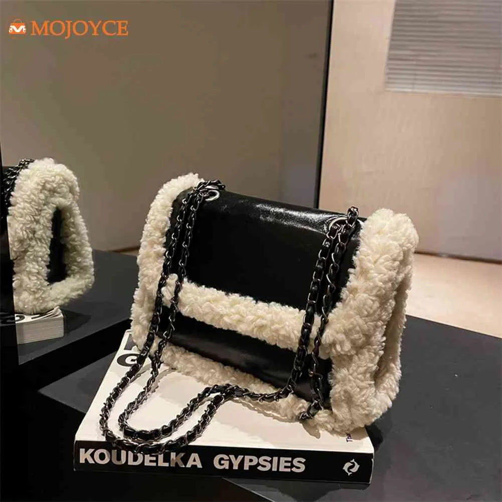 Women Winter Faux Fur Lambswool Shoulder Crossbody Bag Retro Leather Handbag