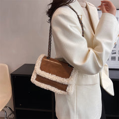 Women Winter Faux Fur Lambswool Shoulder Crossbody Bag Retro Leather Handbag