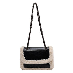 Women Winter Faux Fur Lambswool Shoulder Crossbody Bag Retro Leather Handbag