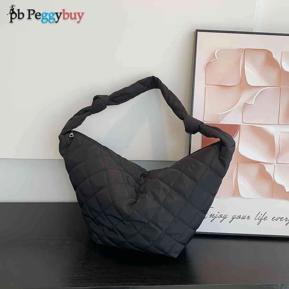 Women Winter Shoulder Handbags Lattice Pattern Space Cotton Padded Totes Bags
