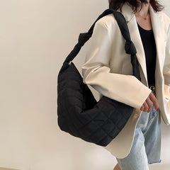 Women Winter Shoulder Handbags Lattice Pattern Space Cotton Padded Totes Bags