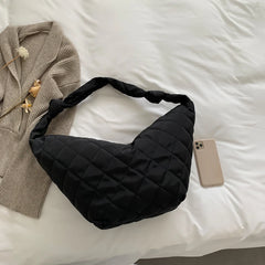 Women Winter Shoulder Handbags Lattice Pattern Space Cotton Padded Totes Bags