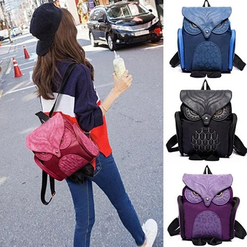 Women's Owl Backpack PU Leather School Bag for Teen Girls