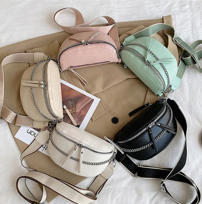 Women's PU Leather Saddle Bag Fanny Pack Belly Band Shoulder Bag