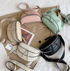 Women's PU Leather Saddle Bag Fanny Pack Belly Band Shoulder Bag