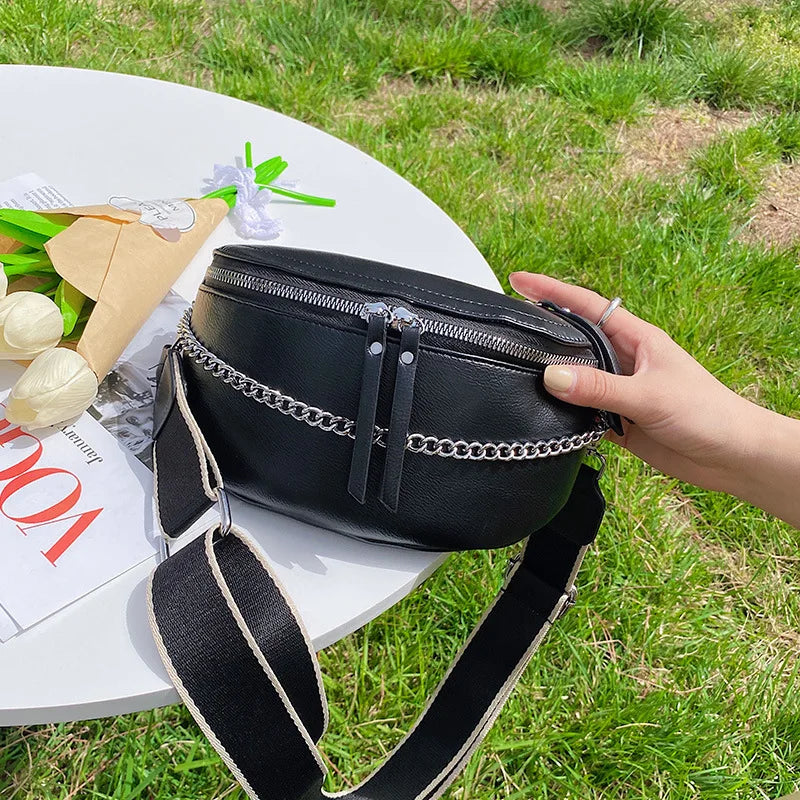 Women's PU Leather Saddle Bag Fanny Pack Belly Band Shoulder Bag