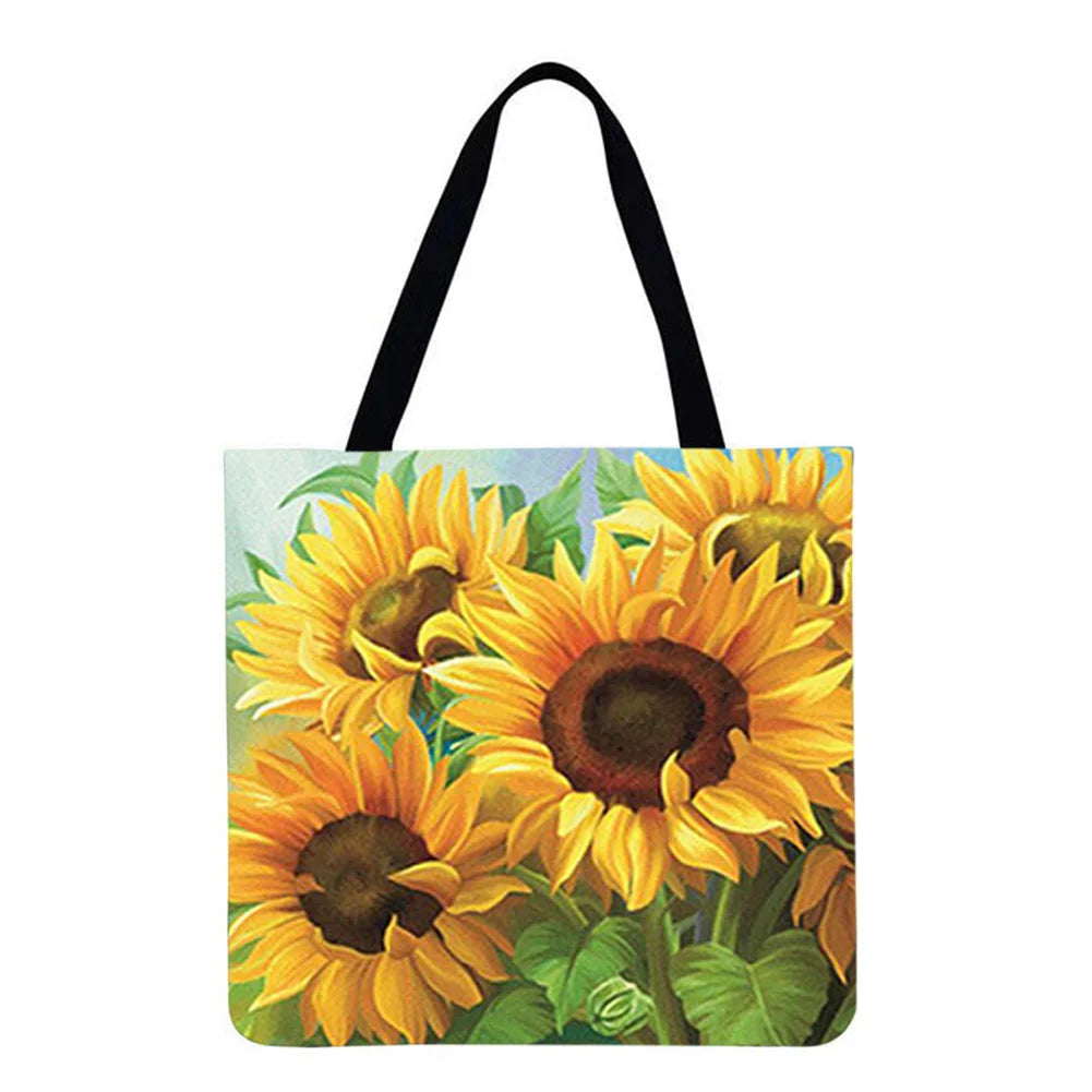 Butterfly Printed Shoulder Bag Large Capacity Linen Tote Handbag