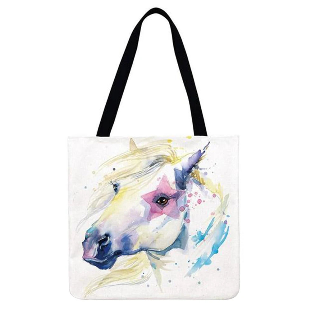 Butterfly Printed Shoulder Bag Large Capacity Linen Tote Handbag