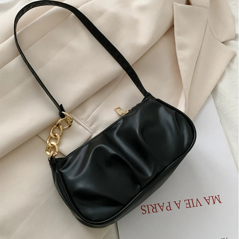 Chain Shoulder Bag Solid Zipper PU Leather Handbag Summer Bag