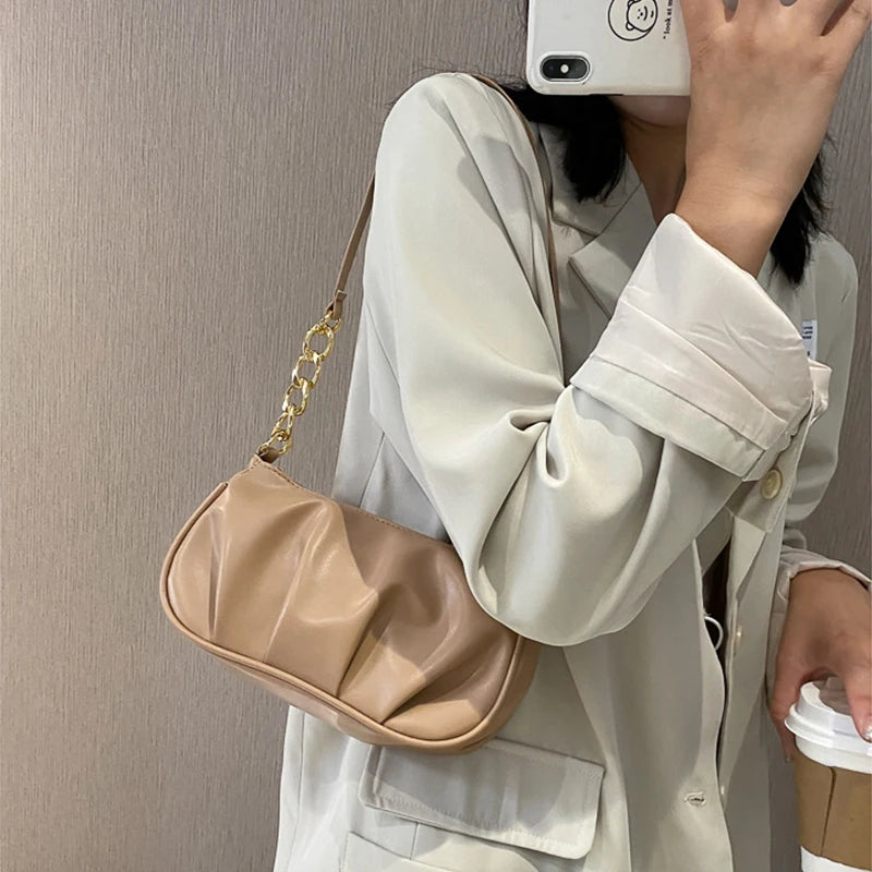 Chain Shoulder Bag Solid Zipper PU Leather Handbag Summer Bag