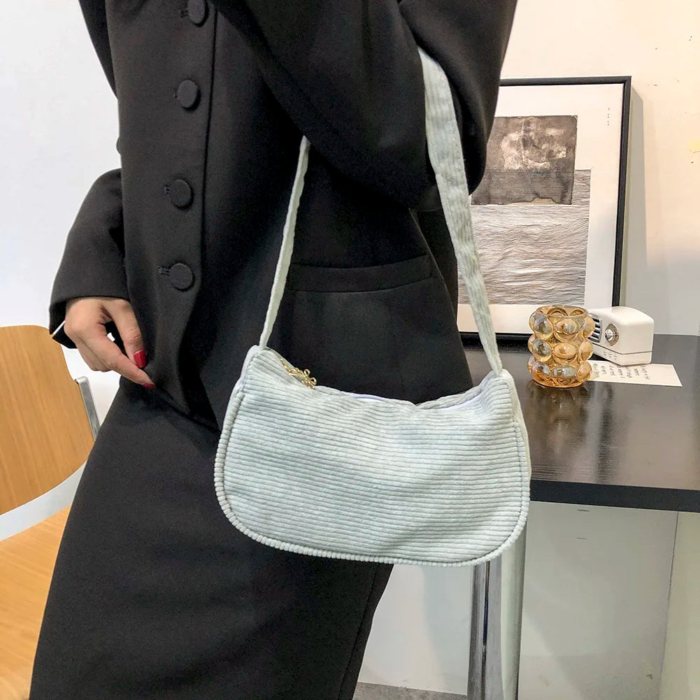 Corduroy Shoulder Bag Solid Handbag Top-handle Tote