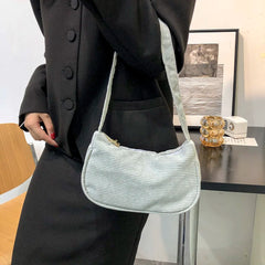 Corduroy Shoulder Bag Solid Handbag Top-handle Tote