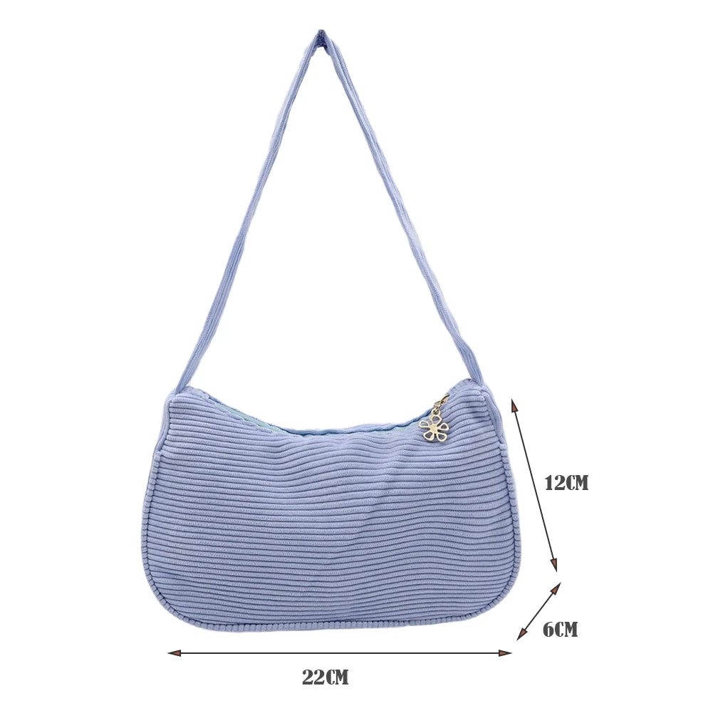 Corduroy Shoulder Bag Solid Handbag Top-handle Tote