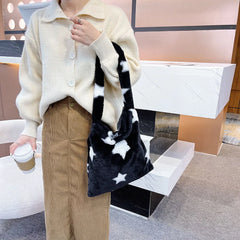 Women's Plush Shoulder Bag Floral Print Large Capacity Handbag