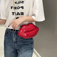 Lip Print Shoulder Bag Zip Crossbody Handbag for Women