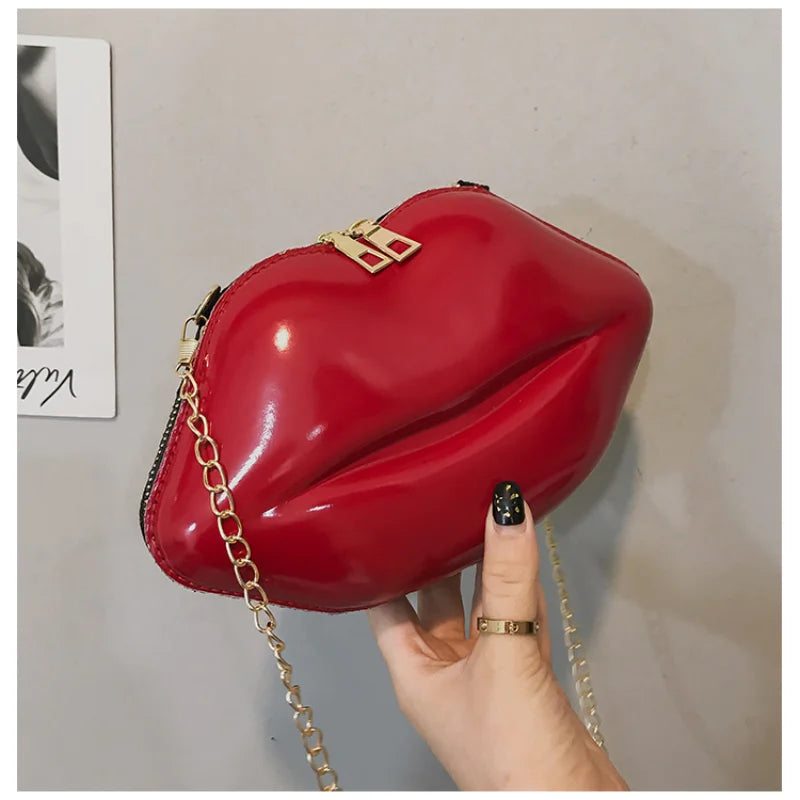 Lip Print Shoulder Bag Zip Crossbody Handbag for Women