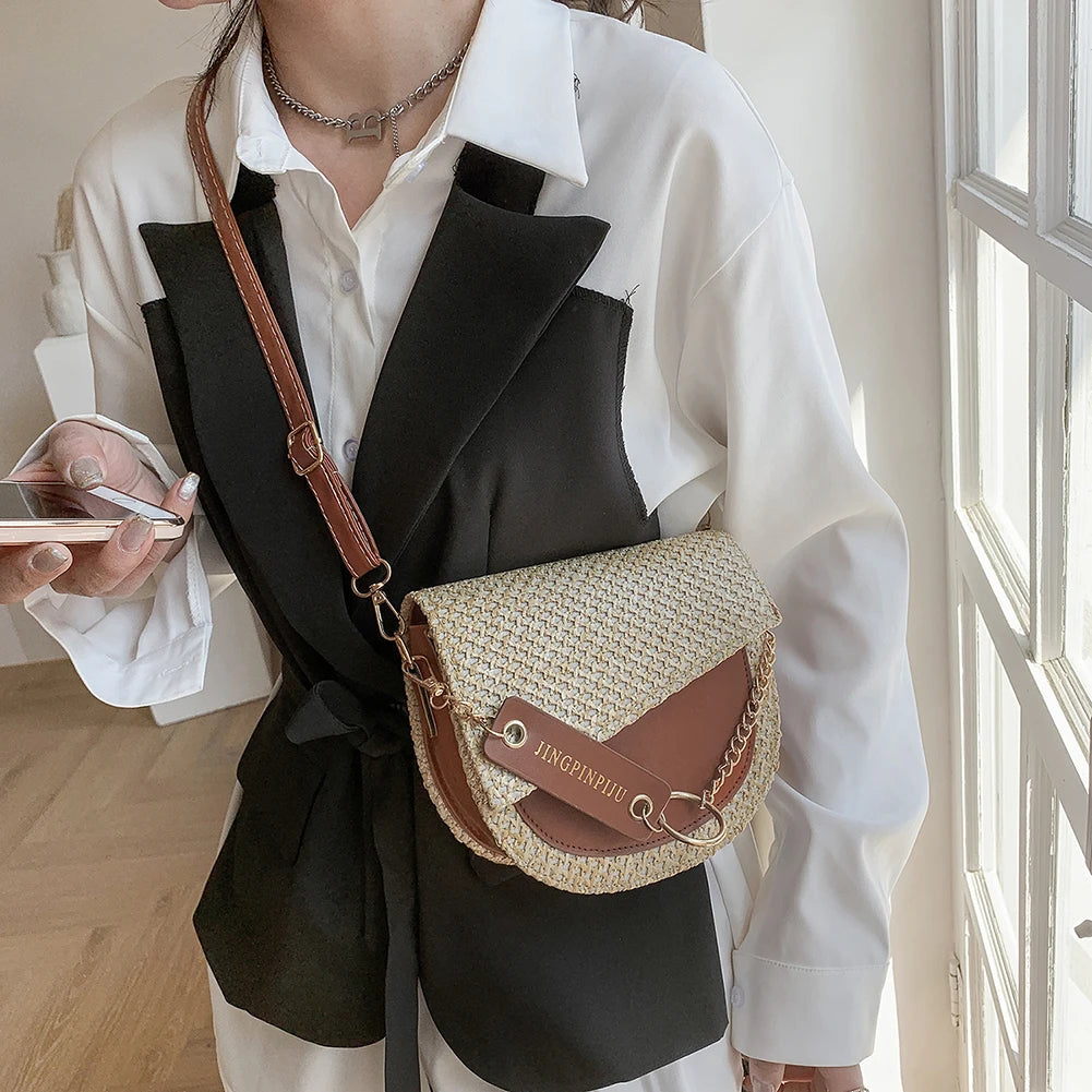 Women?s Bag PU Leather Woven Patchwork Shoulder Crossbody Messenger Saddle Bags