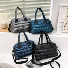 Quilted Cotton Padded Messenger Bag Women Large Capacity Zip Top-handle