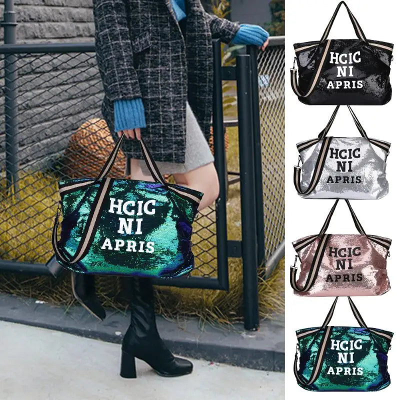 Sequins Letters Crossbody Bag Large Capacity Shoulder Handbag