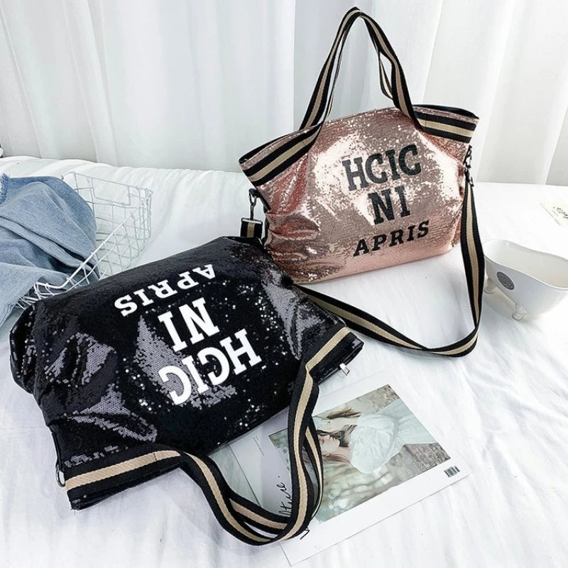 Sequins Letters Crossbody Bag Large Capacity Shoulder Handbag