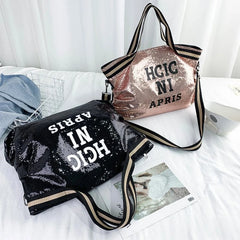 Sequins Letters Crossbody Bag Large Capacity Shoulder Handbag