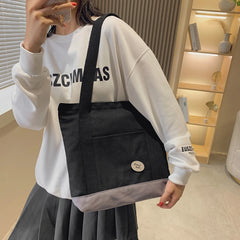 Canvas Patchwork Shoulder Bag Large Capacity Tote Handbags