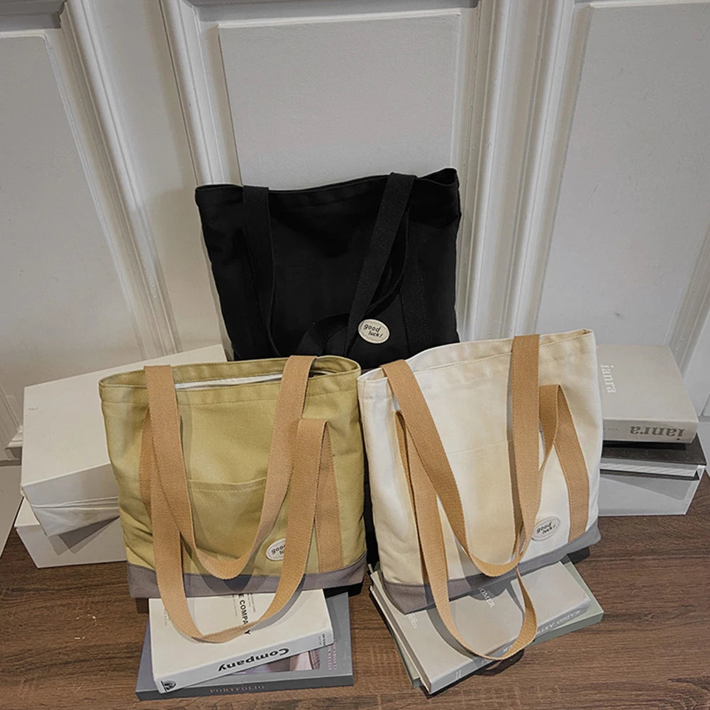 Canvas Patchwork Shoulder Bag Large Tote Handbags