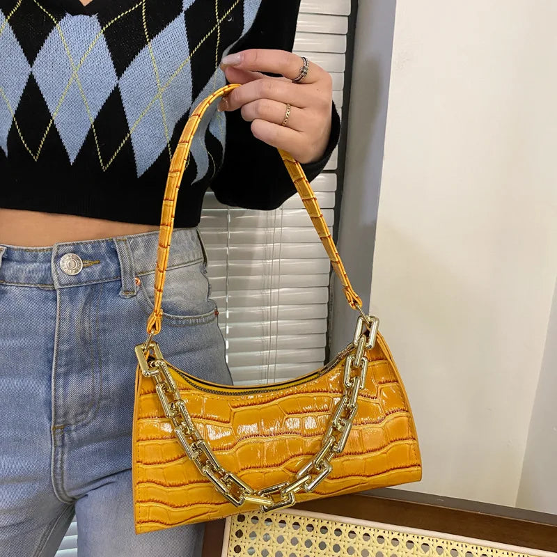Women's Crocodile Pattern Chain Bag for Travel