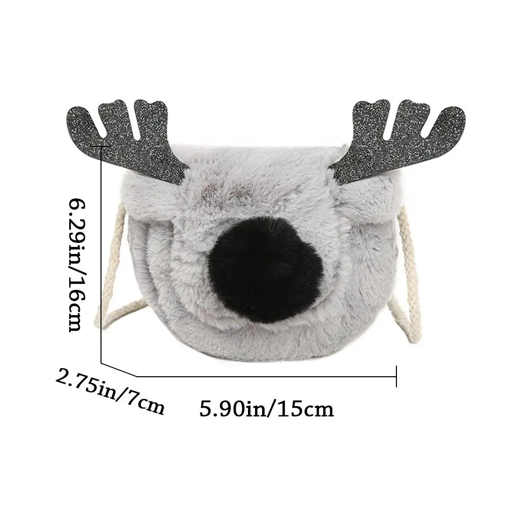 Women's Christmas Elk Soft Faux Fur Crossbody Handbag Fluffy Shoulder Bag
