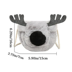 Women's Christmas Elk Soft Faux Fur Crossbody Handbag Fluffy Shoulder Bag