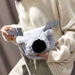 Women's Christmas Elk Soft Faux Fur Crossbody Handbag Fluffy Shoulder Bag