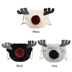 Women's Christmas Elk Soft Faux Fur Crossbody Handbag Fluffy Shoulder Bag