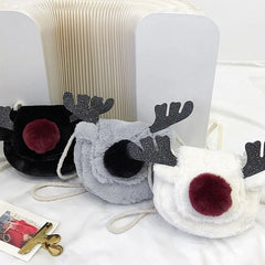 Women's Christmas Elk Soft Faux Fur Crossbody Handbag Fluffy Shoulder Bag