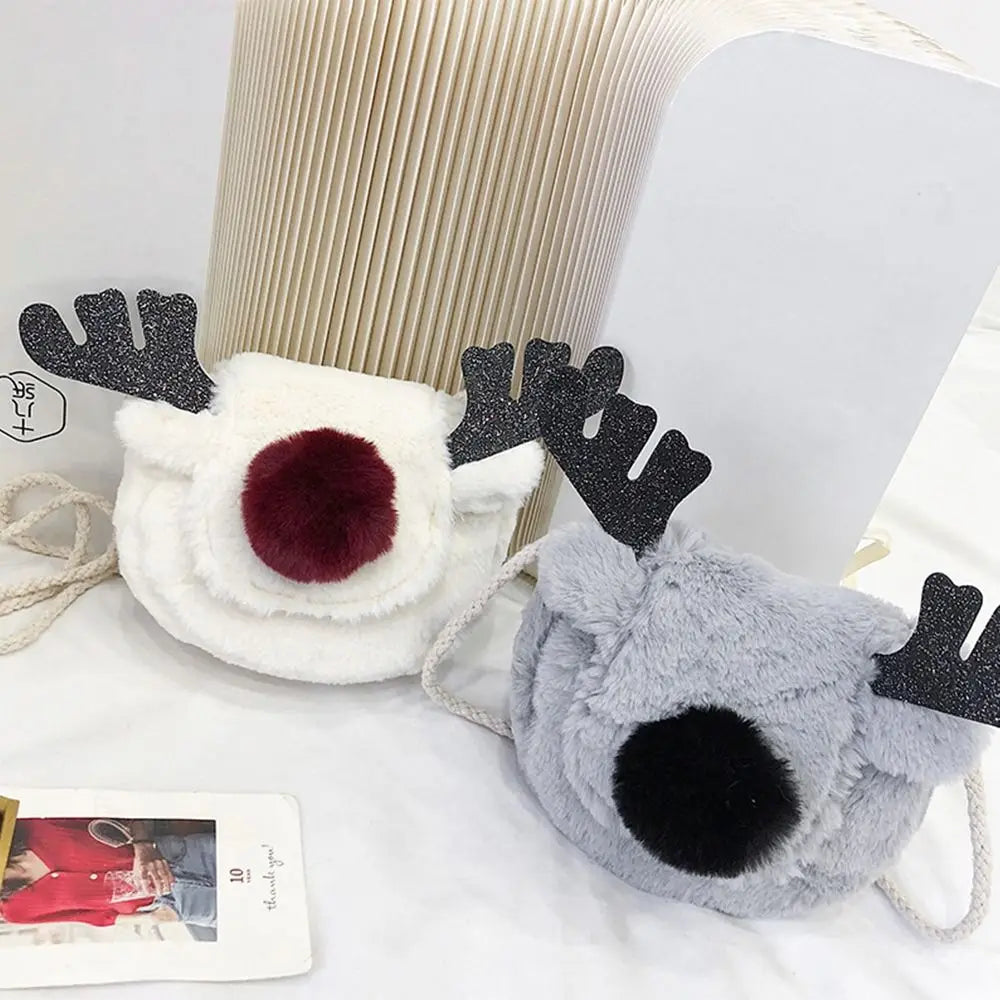 Women's Christmas Elk Soft Faux Fur Crossbody Handbag Fluffy Shoulder Bag