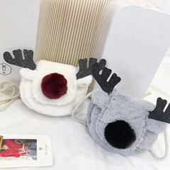 Women's Christmas Elk Soft Faux Fur Crossbody Handbag Fluffy Shoulder Bag
