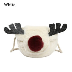 Women's Christmas Elk Soft Faux Fur Crossbody Handbag Fluffy Shoulder Bag