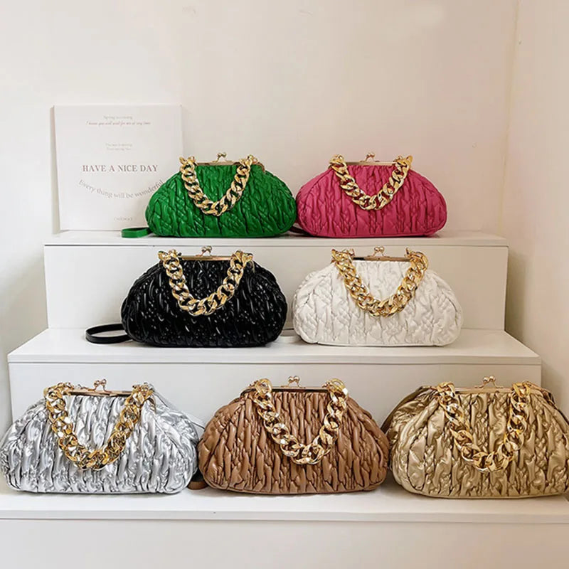 Women's Clip Cloud Bag Soft Leather Shoulder Messenger Lady Clutch Handbag