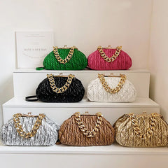 Women's Clip Cloud Bag Soft Leather Shoulder Messenger Lady Clutch Handbag