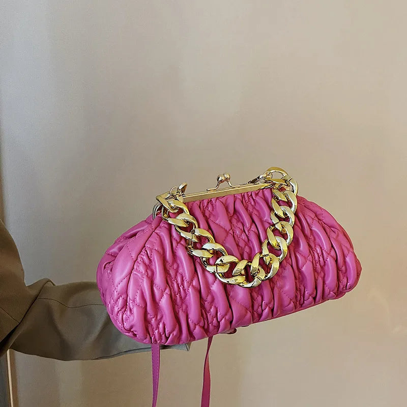 Women's Clip Cloud Bag Soft Leather Shoulder Messenger Lady Clutch Handbag