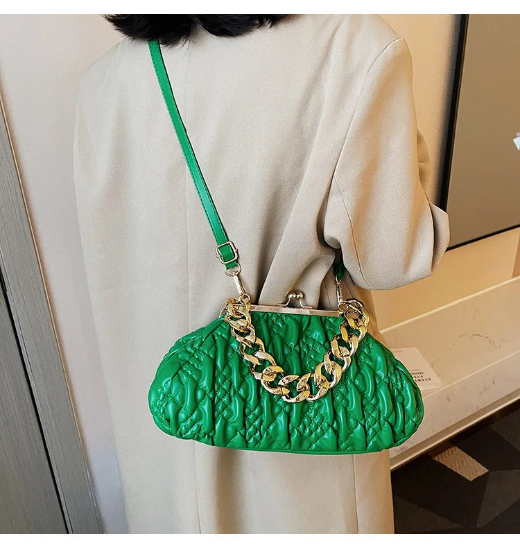 Women's Clip Cloud Bag Soft Leather Shoulder Messenger Lady Clutch Handbag