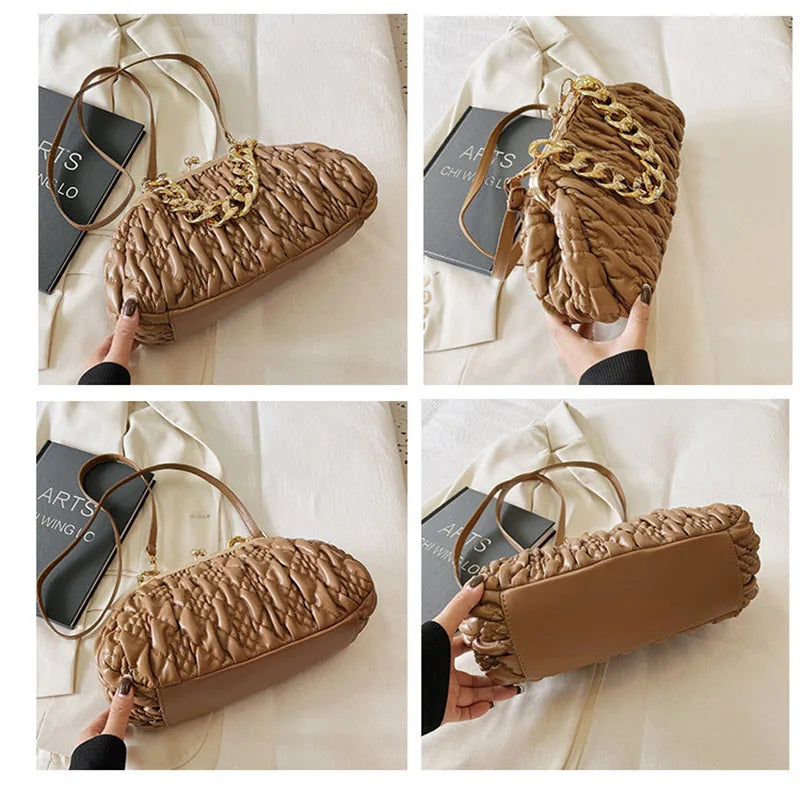 Women's Clip Cloud Bag Soft Leather Shoulder Messenger Lady Clutch Handbag