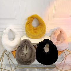 Women's Faux Fur Crossbody Hobo Handbag Plush Chain Shoulder Bag