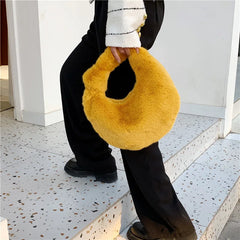 Women's Faux Fur Crossbody Hobo Handbag Plush Chain Shoulder Bag