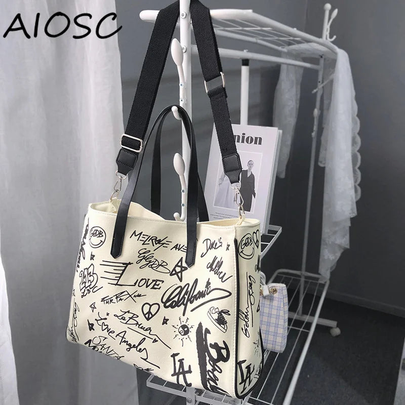 Graffiti Shoulder Bag Large Capacity Canvas Tote Bag