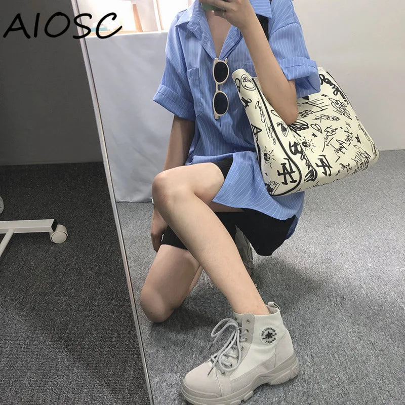 Graffiti Shoulder Bag Large Capacity Canvas Tote Bag