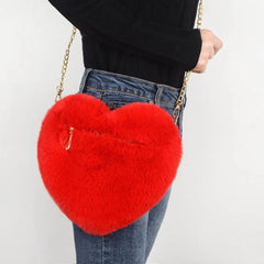 Heart Shaped Faux Fur Crossbody Wallet Chain Shoulder Bag