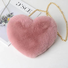 Heart Shaped Faux Fur Crossbody Wallet Chain Shoulder Bag