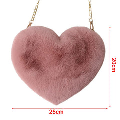 Heart Shaped Crossbody Bag Faux Fur Plush Chain Purse