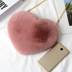 Heart Shaped Crossbody Bag Faux Fur Plush Chain Purse